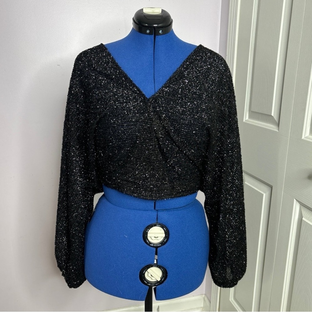 black tinsel cropped top
